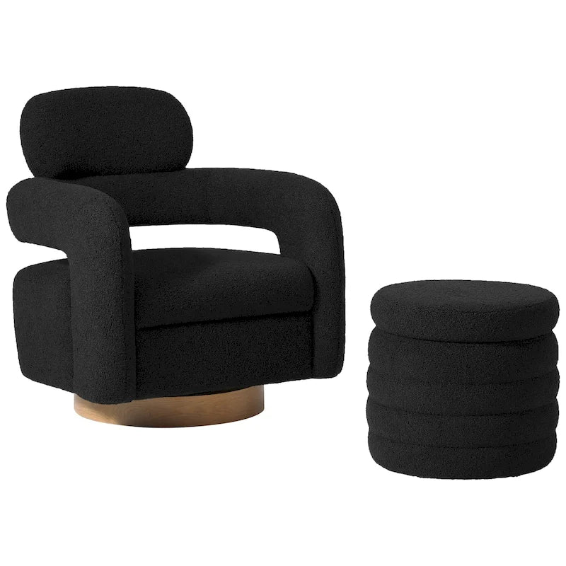 Silla giratoria Bayville de borreguito con otomana redonda con almacenamiento, juego de 2 piezas