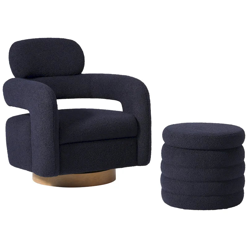 Silla giratoria Bayville de borreguito con otomana redonda con almacenamiento, juego de 2 piezas