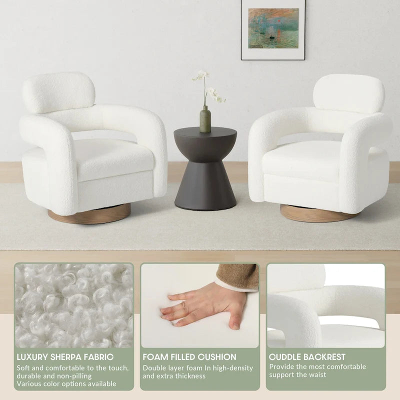 Bayville Sherpa Swivel Chair With Round Storage Ottoman 2-Piece Set