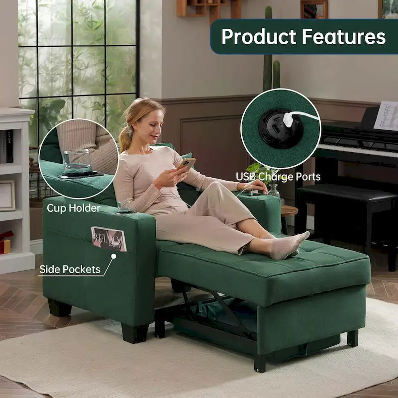 Poltrona letto futon convertibile 3-in-1, poltrona letto estraibile per il soggiorno