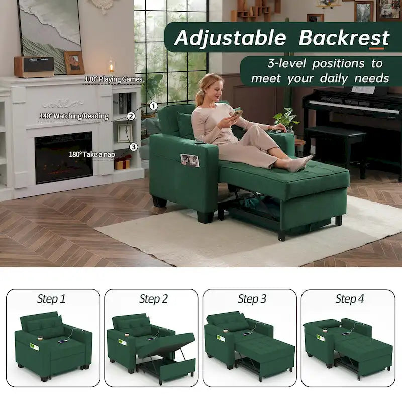 Poltrona letto futon convertibile 3-in-1, poltrona letto estraibile per il soggiorno