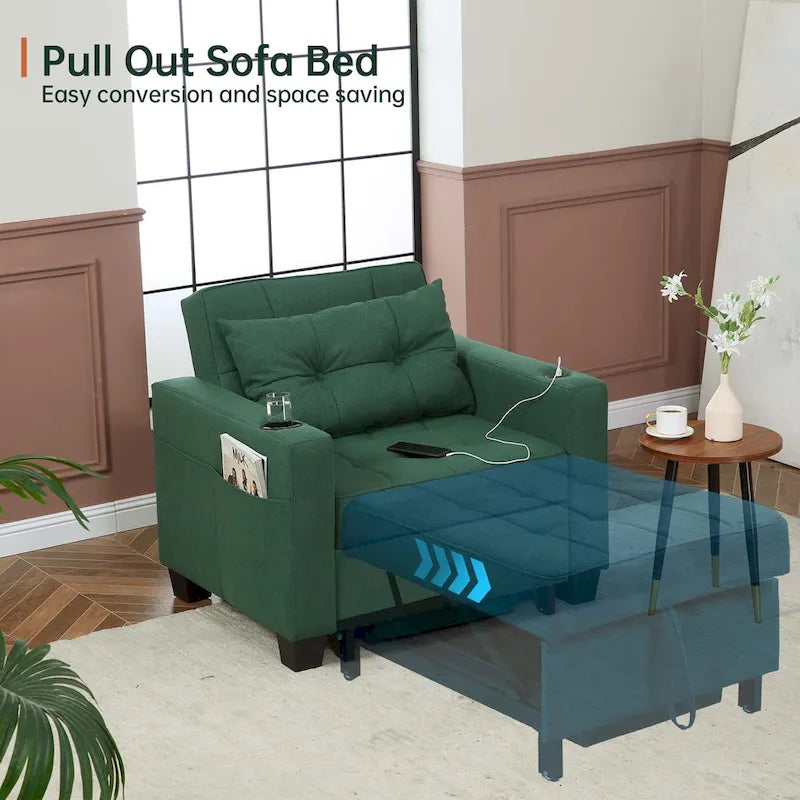 Poltrona letto futon convertibile 3-in-1, poltrona letto estraibile per il soggiorno