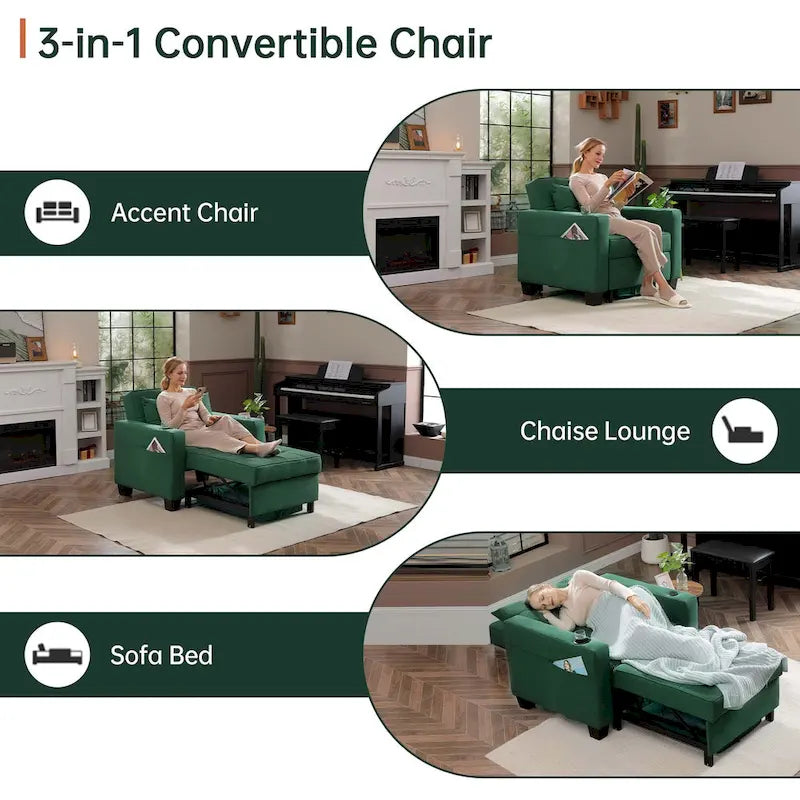 Poltrona letto futon convertibile 3-in-1, poltrona letto estraibile per il soggiorno