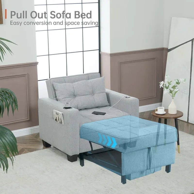 Poltrona letto futon convertibile 3-in-1, poltrona letto estraibile per il soggiorno