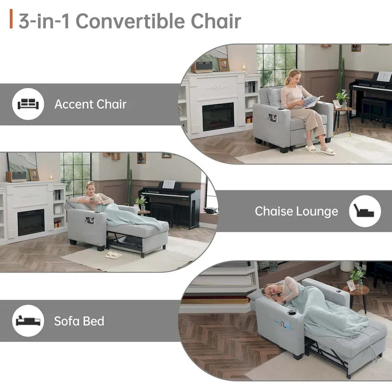 Poltrona letto futon convertibile 3-in-1, poltrona letto estraibile per il soggiorno