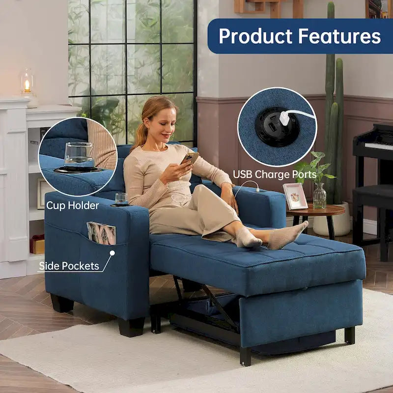 Poltrona letto futon convertibile 3-in-1, poltrona letto estraibile per il soggiorno