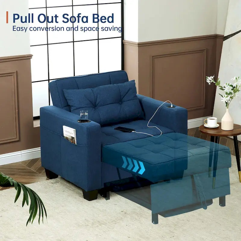 Poltrona letto futon convertibile 3-in-1, poltrona letto estraibile per il soggiorno