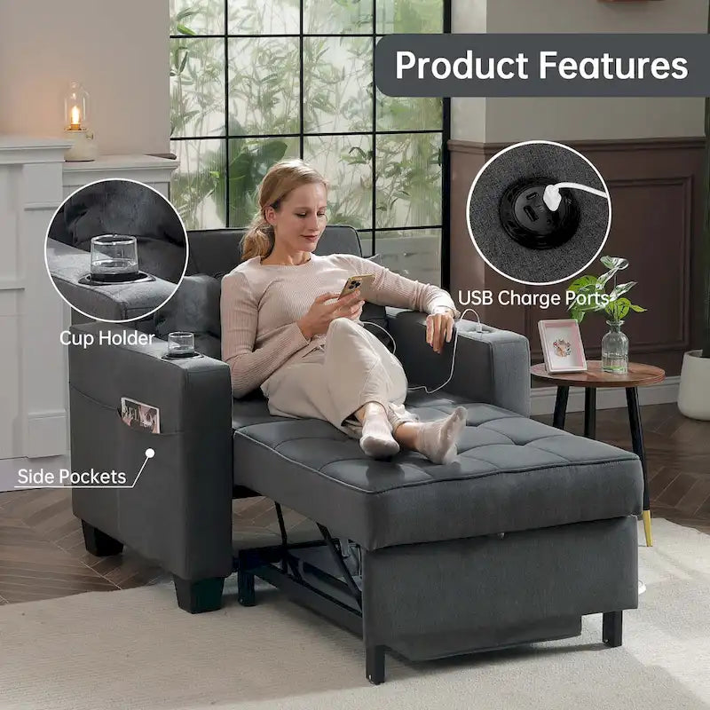 Poltrona letto futon convertibile 3-in-1, poltrona letto estraibile per il soggiorno