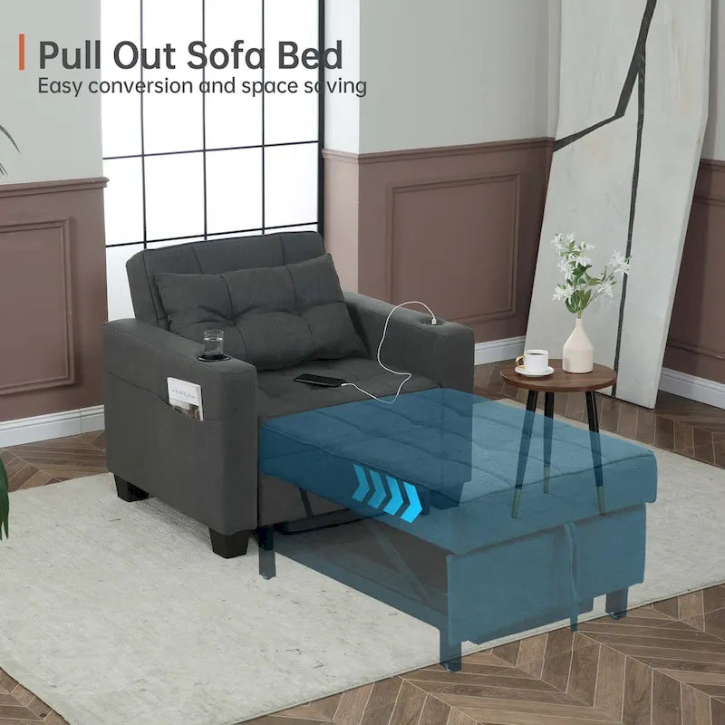 Poltrona letto futon convertibile 3-in-1, poltrona letto estraibile per il soggiorno