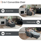 Poltrona letto futon convertibile 3-in-1, poltrona letto estraibile per il soggiorno