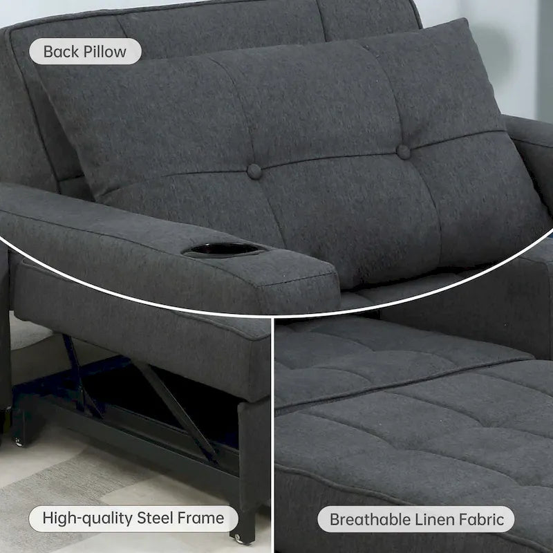 Poltrona letto futon convertibile 3-in-1, poltrona letto estraibile per il soggiorno