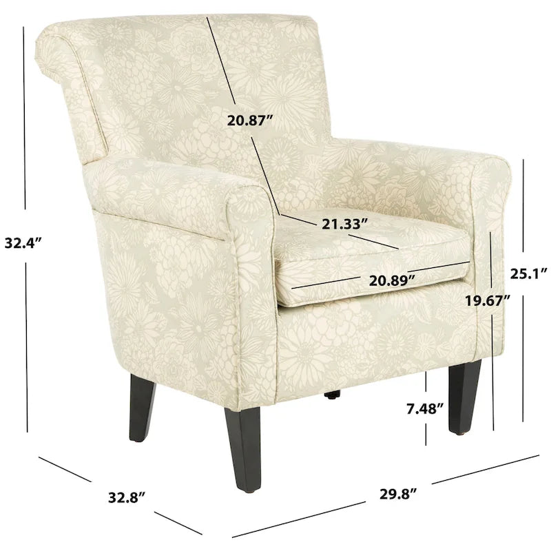 SAFAVIEH Gramercy Clubsessel mit grauem Gartenmotiv – 30W x 33D x 32H