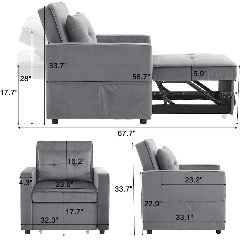 Christopher Knight Home - Sophia Convertible Sleeper Sofa Chair Bed with Adjustable Backrest and Built-In Pillow