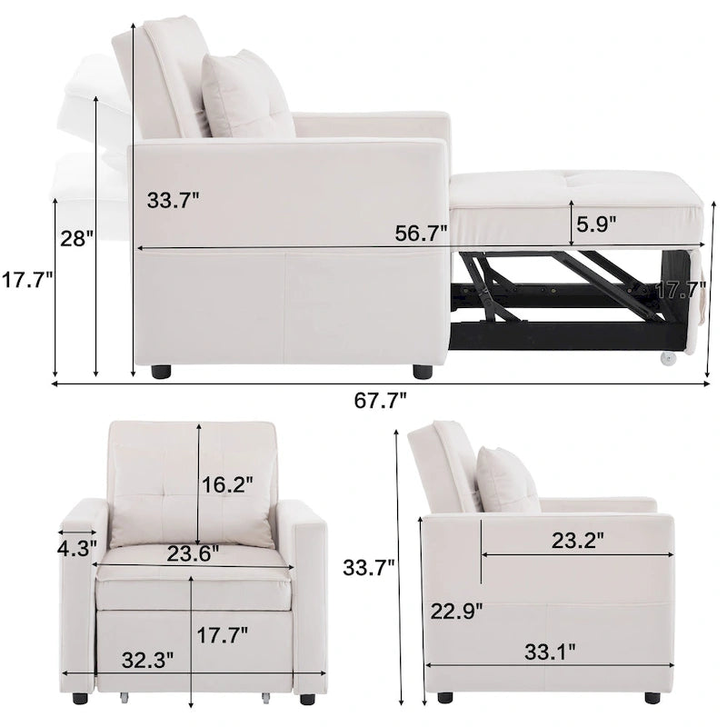 Christopher Knight Home - Sophia Convertible Sleeper Sofa Chair Bed with Adjustable Backrest and Built-In Pillow