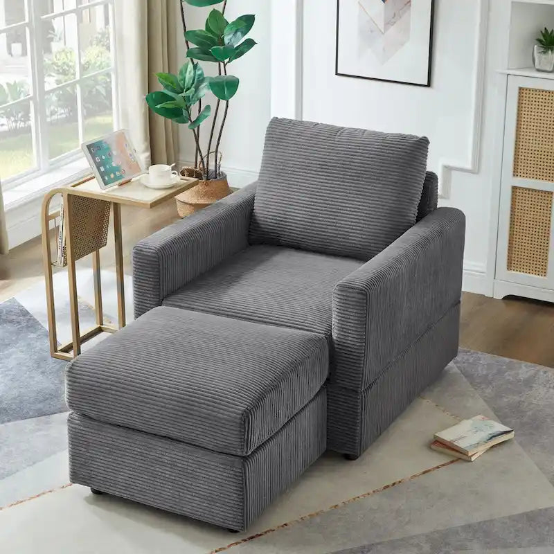 GDFStudio Classic Corduroy Club Chair with Ottoman