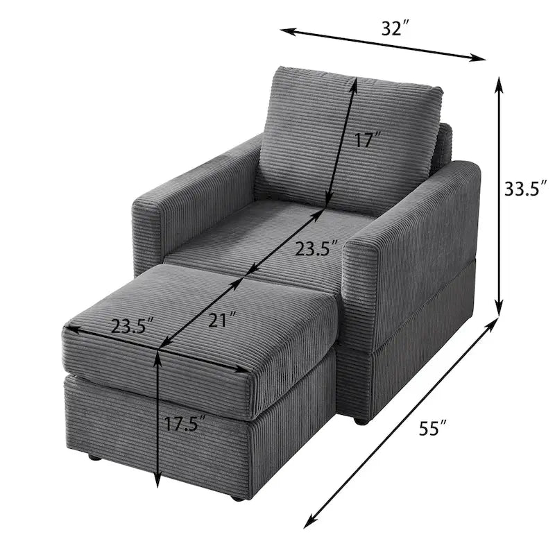 GDFStudio Classic Corduroy Club Chair with Ottoman
