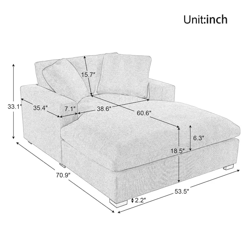 Modern Fabric Oversized Sofa Chaise Lounge