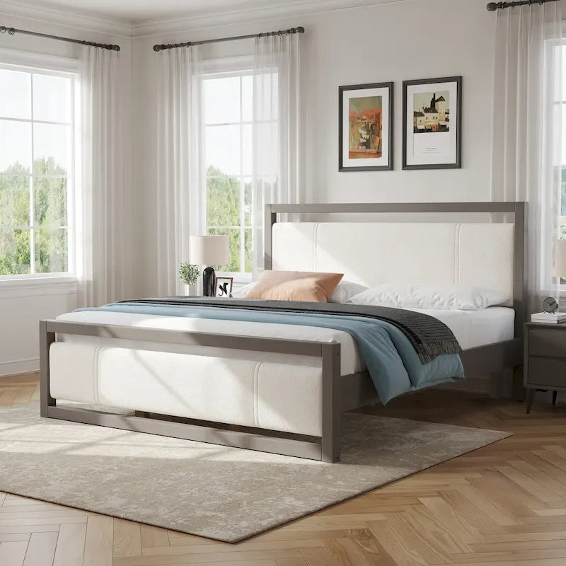 Christopher Knight Home King Platform Bed with Lvory Boucle Fabric Headboard