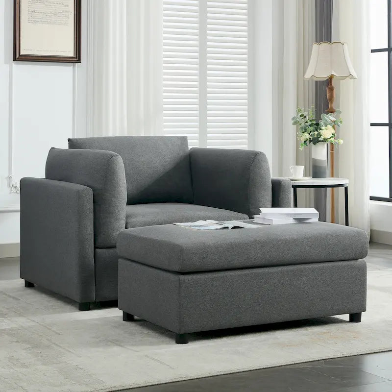Roomfitters 50 Oversized Armchair with Ottoman, Modern Accent Chair, Lumbar Support, Reading Sofa for Bedroom