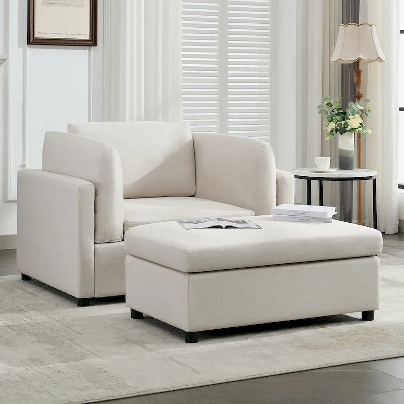 Roomfitters 50 Oversized Armchair with Ottoman, Modern Accent Chair, Lumbar Support, Reading Sofa for Bedroom