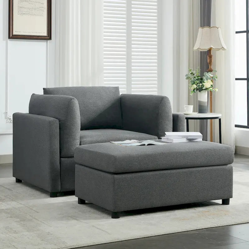 Roomfitters 50 Oversized Armchair with Ottoman, Modern Accent Chair, Lumbar Support, Reading Sofa for Bedroom