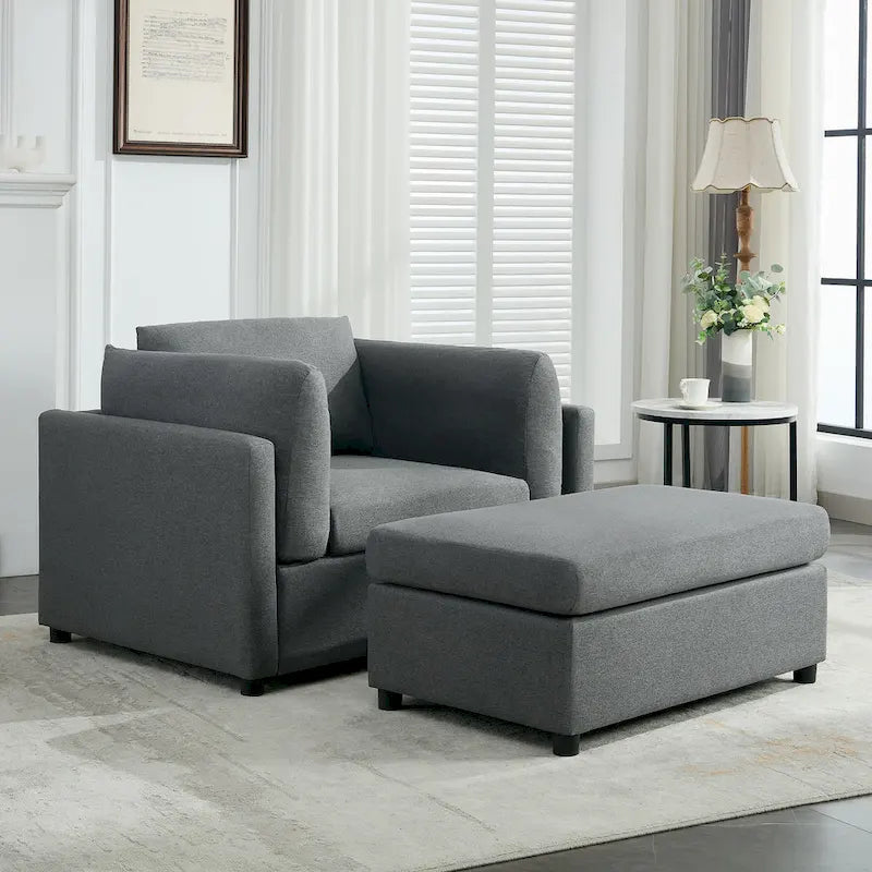 Roomfitters 50 Oversized Armchair with Ottoman, Modern Accent Chair, Lumbar Support, Reading Sofa for Bedroom