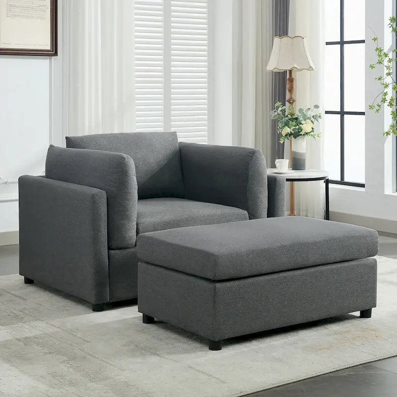 Roomfitters 50 Oversized Armchair with Ottoman, Modern Accent Chair, Lumbar Support, Reading Sofa for Bedroom