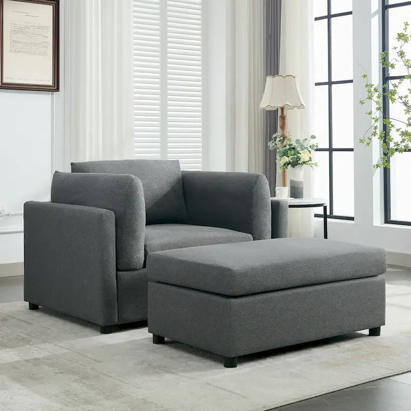 Roomfitters 50 Oversized Armchair with Ottoman, Modern Accent Chair, Lumbar Support, Reading Sofa for Bedroom