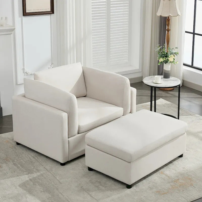 Roomfitters 50 Oversized Armchair with Ottoman, Modern Accent Chair, Lumbar Support, Reading Sofa for Bedroom
