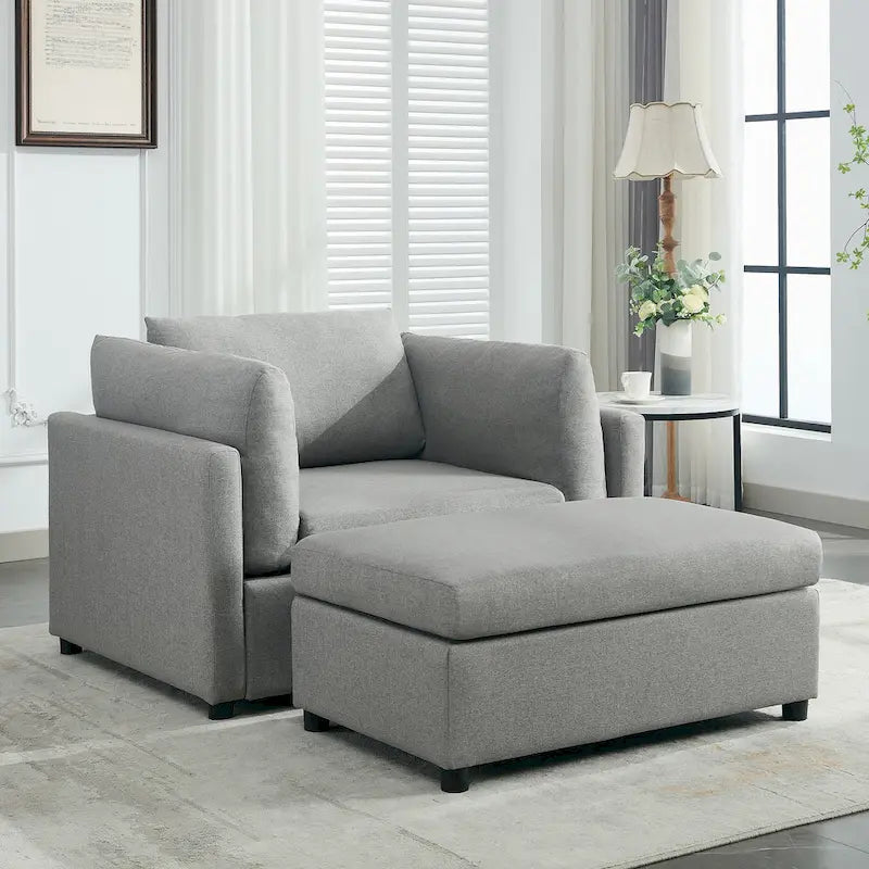 Roomfitters 50 Oversized Armchair with Ottoman, Modern Accent Chair, Lumbar Support, Reading Sofa for Bedroom