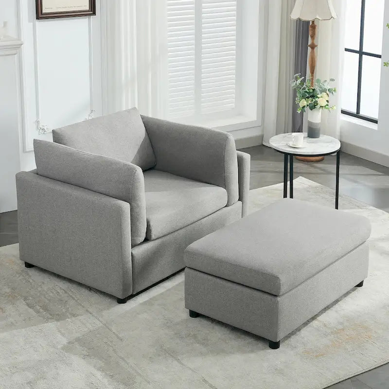 Roomfitters 50 Oversized Armchair with Ottoman, Modern Accent Chair, Lumbar Support, Reading Sofa for Bedroom