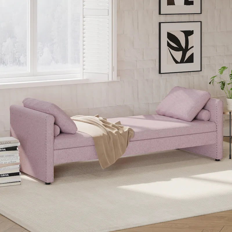Diván cama chaise longue tapizado Roomfitters con 2 cajones y almohadas, sillón compacto para sala de estar, tela de lino