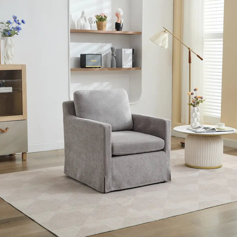 Swivel Accent Chair, Upholstered Skirted Swivel Chair with Removable Back Cushion, 360 Degree Comfy Armchair