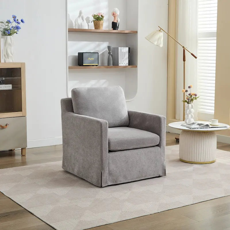 Swivel Accent Chair, Upholstered Skirted Swivel Chair with Removable Back Cushion, 360 Degree Comfy Armchair
