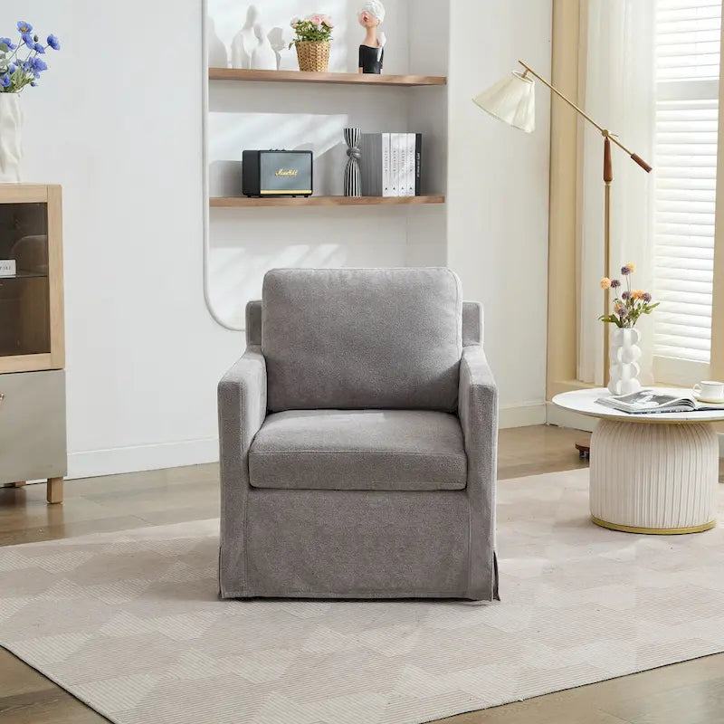 Swivel Accent Chair, Upholstered Skirted Swivel Chair with Removable Back Cushion, 360 Degree Comfy Armchair