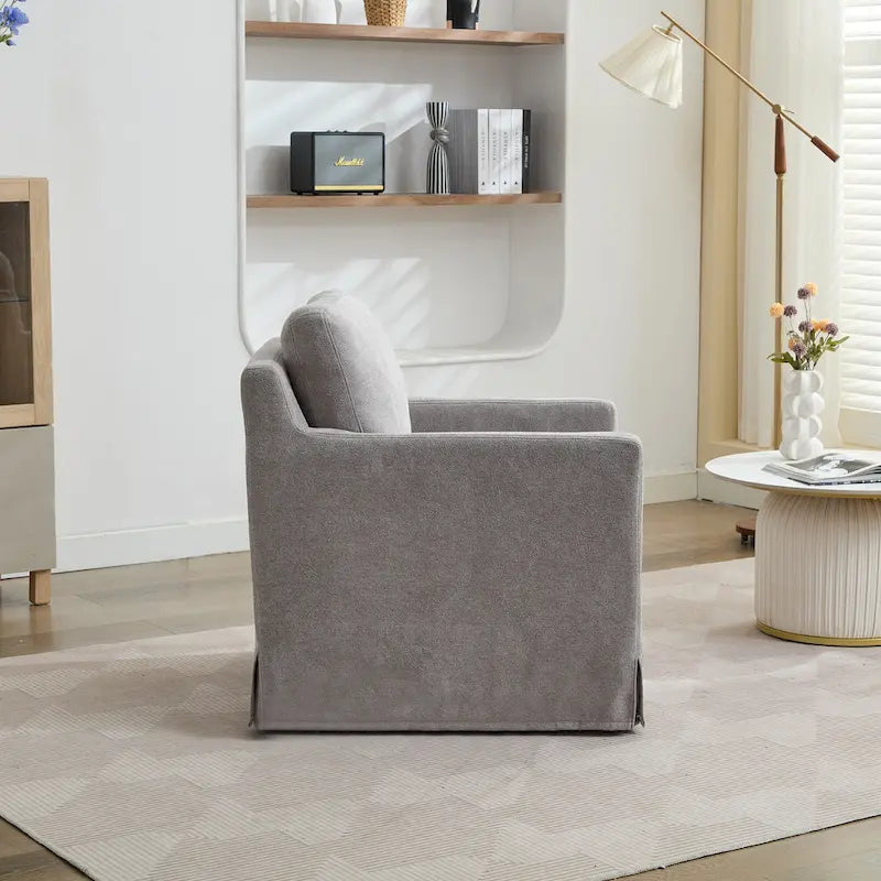Swivel Accent Chair, Upholstered Skirted Swivel Chair with Removable Back Cushion, 360 Degree Comfy Armchair
