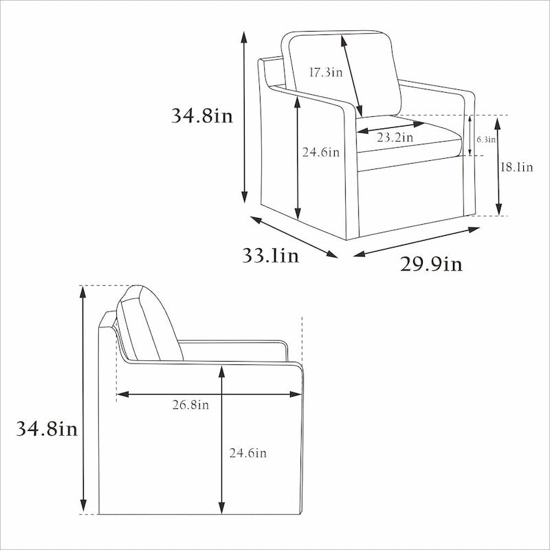 Swivel Accent Chair, Upholstered Skirted Swivel Chair with Removable Back Cushion, 360 Degree Comfy Armchair
