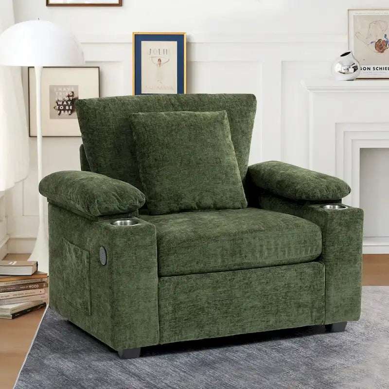 Chenille Oversized Chair with Ottoman & USB