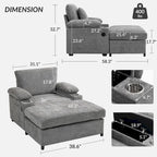 Chenille Oversized Chair with Ottoman & USB