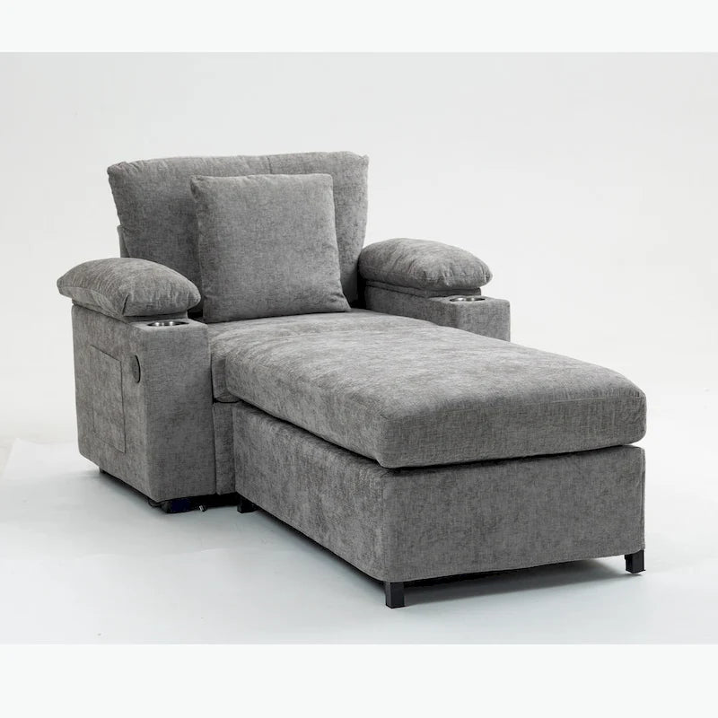 Chenille Oversized Chair with Ottoman & USB