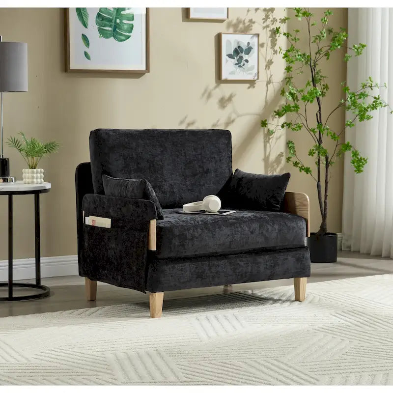Beklede slaapfauteuil van chenille, opvouwbare stoelbedbank met verstelbare rugleuning en 3 kussens