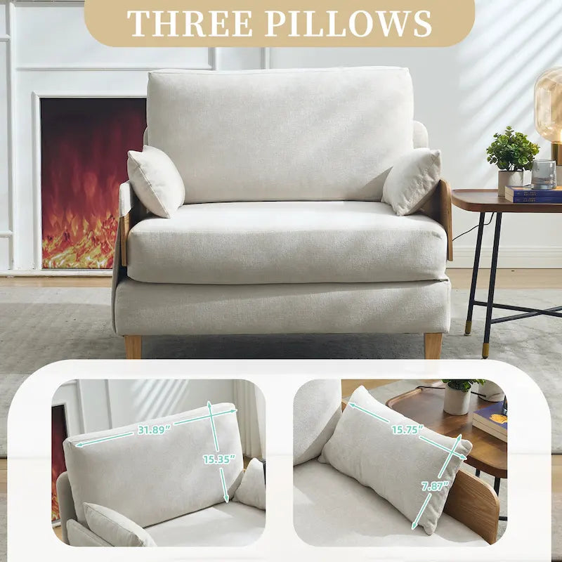 Chenille Upholstered Convertible Sleeper Recliner Foldable Chair Bed with 3 Pillows