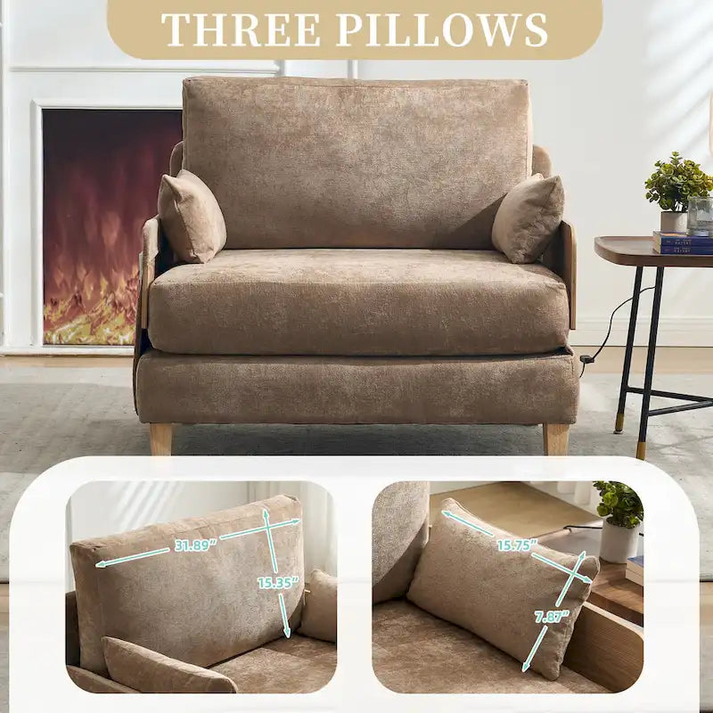 Chenille Upholstered Convertible Sleeper Recliner Foldable Chair Bed with 3 Pillows