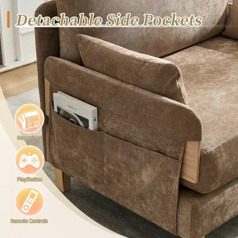 Chenille Upholstered Convertible Sleeper Recliner Foldable Chair Bed with 3 Pillows