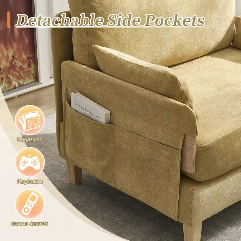 Chenille Upholstered Convertible Sleeper Recliner Foldable Chair Bed with 3 Pillows