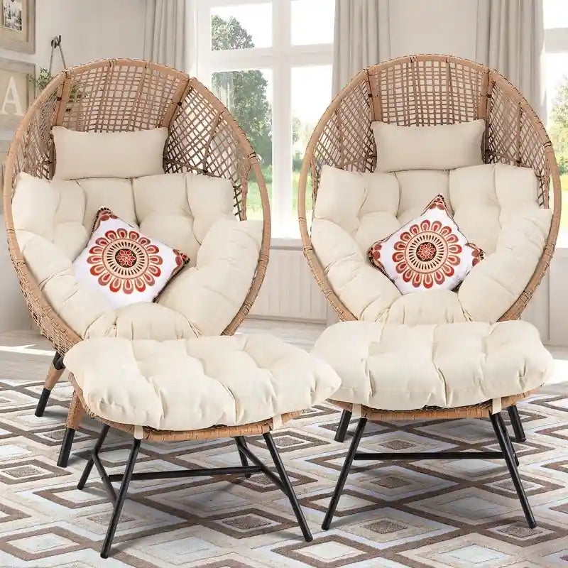 Sillón huevo para interiores FINCATI, sillón huevo para exteriores con capacidad de 440 lbs, sillón huevo extragrande con otomana, sillón huevo de lujo y acogedor con reposapiés
