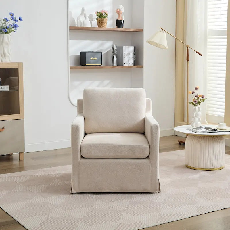 Swivel Accent Chair, Upholstered Skirted Swivel Chair with Removable Back Cushion, 360 Degree Comfy Armchair