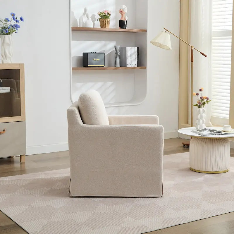 Swivel Accent Chair, Upholstered Skirted Swivel Chair with Removable Back Cushion, 360 Degree Comfy Armchair