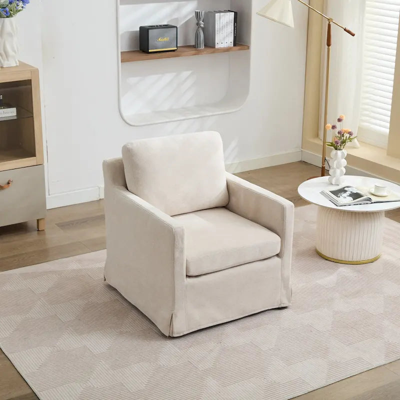 Swivel Accent Chair, Upholstered Skirted Swivel Chair with Removable Back Cushion, 360 Degree Comfy Armchair