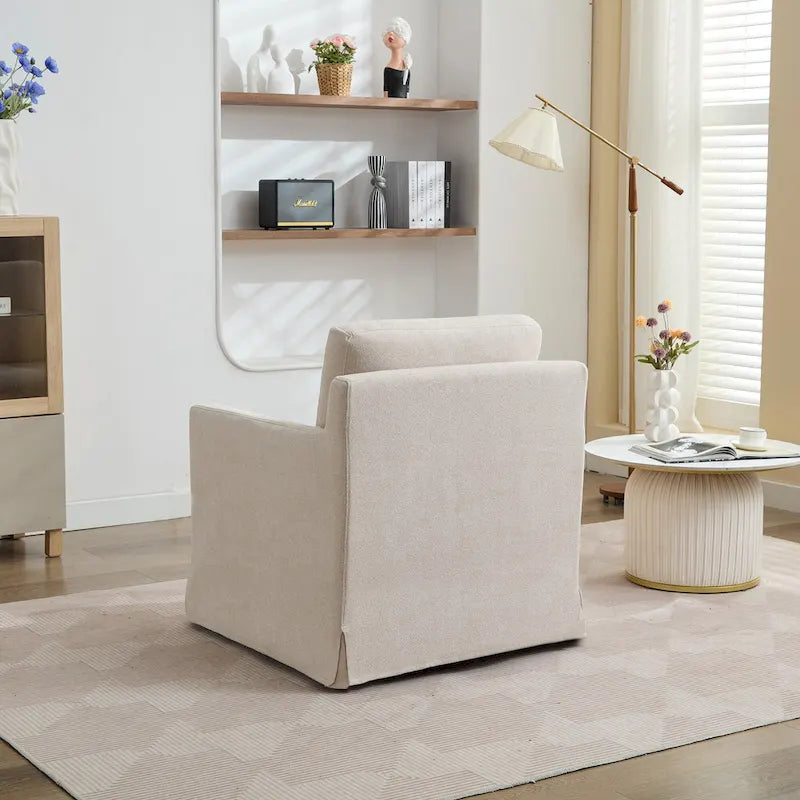 Swivel Accent Chair, Upholstered Skirted Swivel Chair with Removable Back Cushion, 360 Degree Comfy Armchair